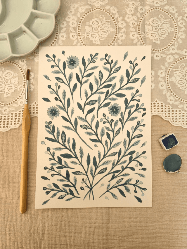 Affiche &quot;Feuilles bleues&quot;